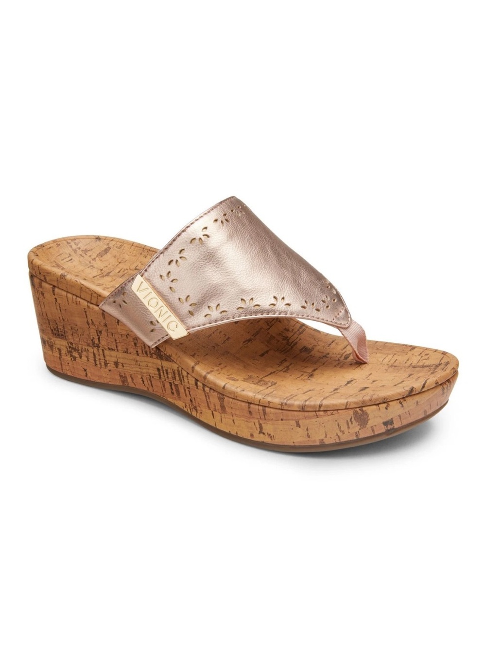 Vionic Women Anitra Metallic Rose Gold Orthopedic Thong Platform Sandals Size 8
